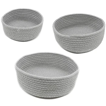 

Natural Cotton Rope Storage Baskets Multi-Sized 3 Pieces Set Round Organizer Bins for Home Decor Closet Toys Desktop Cosmetic Ki