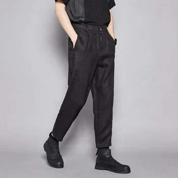 

EWQ / men's wear Summer high quality cotton and linen suit pants for male comfortable simple ankle-length pants black 9Y2015
