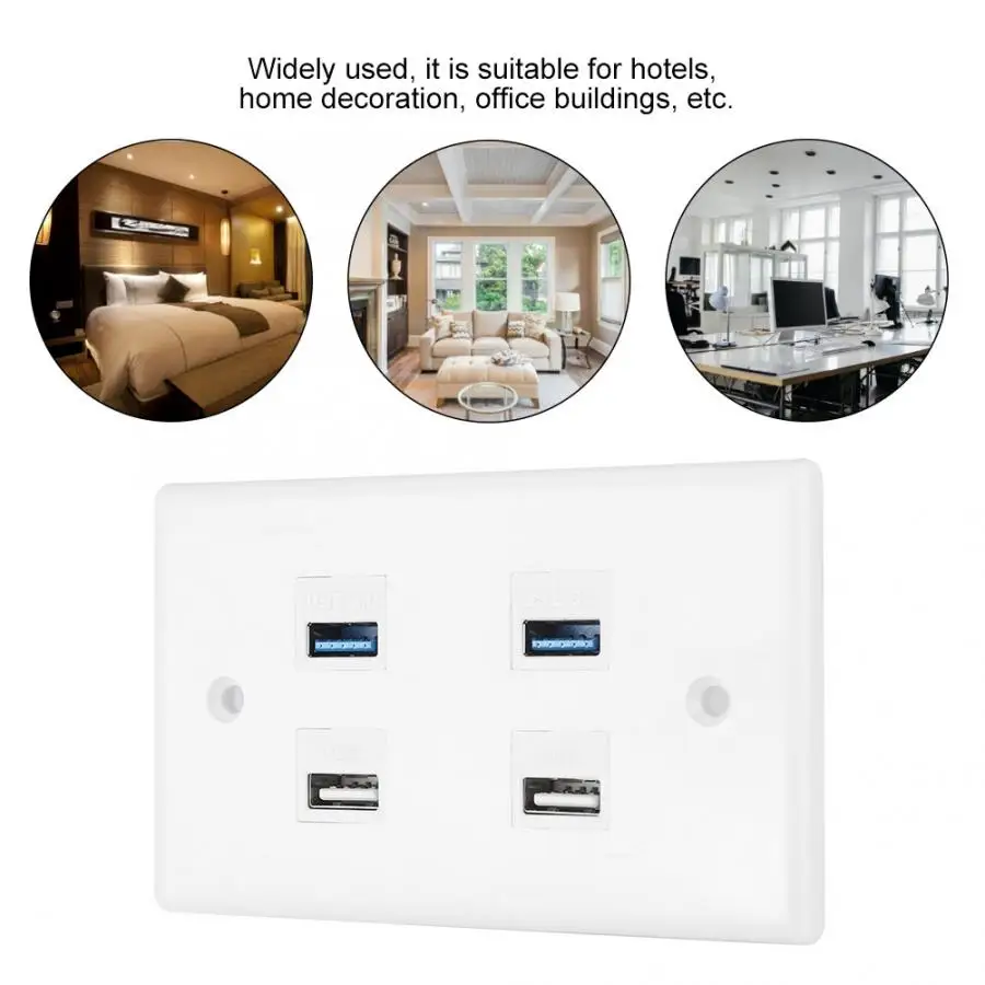 USB Plate Panel 2 USB2.0+ 2 USB3.0 Port Information Panel Wall Plate for Home Office Hotel USB Wall Panel