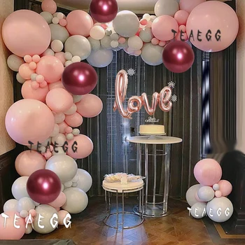 

138Pcs Party Balloons Garland Arch Kit Bridal Shower Backdrop Girls Birthday Decorations Pink White Gray Double Layer Balloons