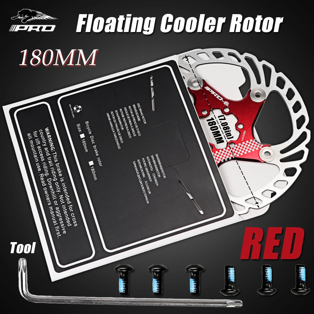 180mm Red MTB дорожный велосипед тормозной диск ротор 180 160 мм тепловое охлаждение плавающие колодки 6 7 дюймов для 6 болтов горный концентратор запчасти для велосипеда подарок, ключ - Цвет: 180mm Red