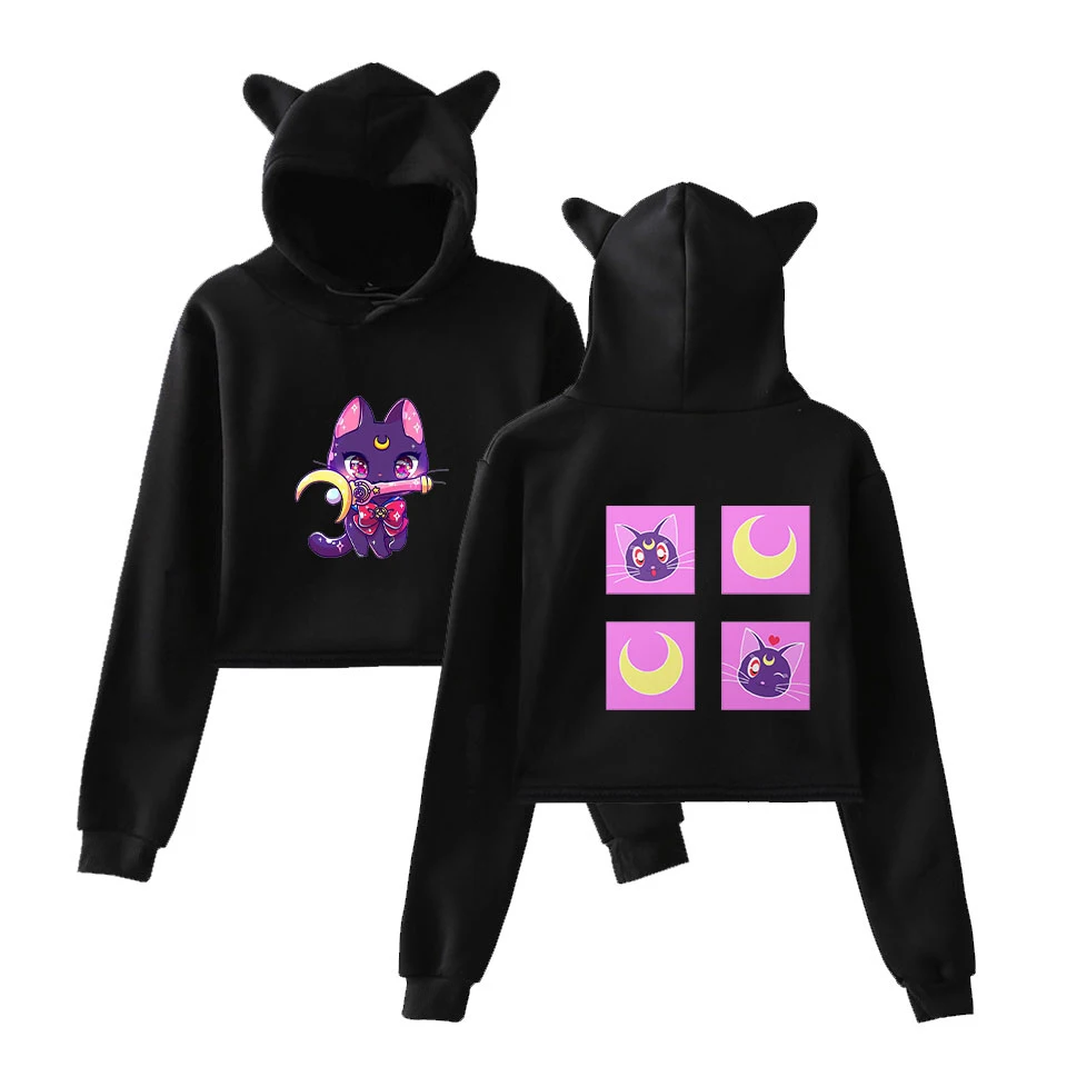 Сейлор Мун толстовки Kawaii одежда Топы Женская толстовка с кошачьими ушками Harajuku корейский стиль 90s мультфильм Ullzang Толстовка Femme