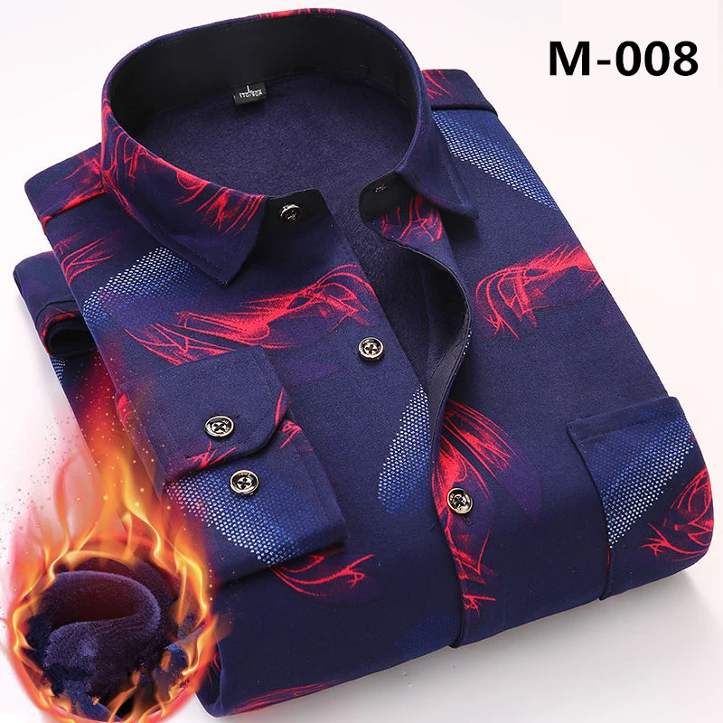 Fashion Men's Print Plaid Warm Thick Velvet Fleece Shirts Winter Long Sleeve Dress Shirt for Men Soft Flannel Camisa Masculina