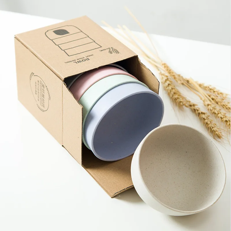 Wheat Straw Tableware Set Wheat Rice Bowl Thick Environmentally Friendly Students Dormitory Convenient Gift Suit 4 PCs