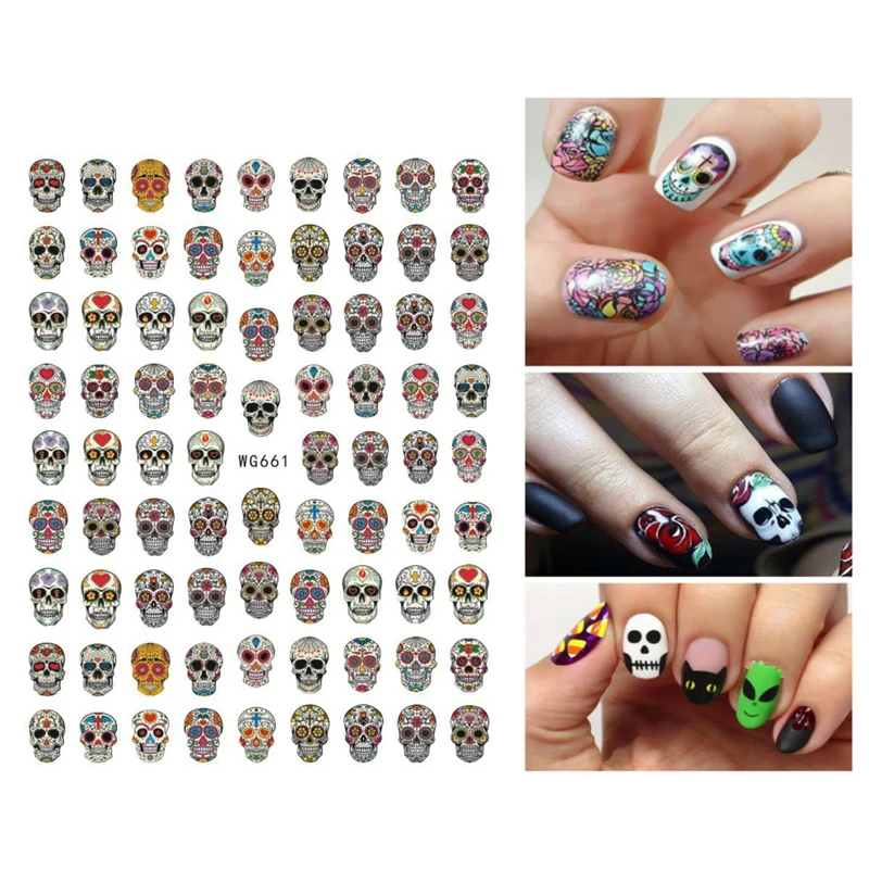 Halloween Series Nail Sticker Collection Skull Head Night Glowing Ghost Bat Nail Slider 10PCS 4