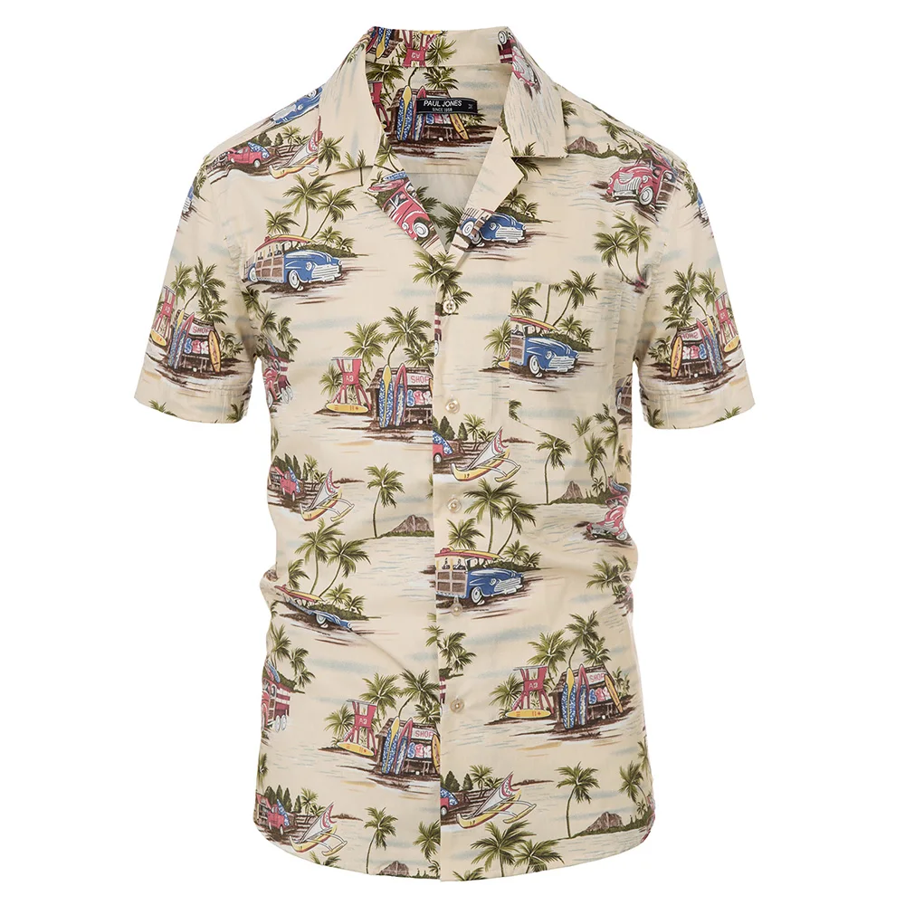

Men's Vacation Shirt Tops Cotton Short Sleeve Camp Collar Curved Hem Casual Shirts Summer Fashion Holiday Hawaii Shirts Male