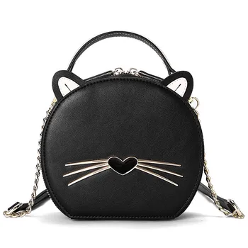 

2019 Autumn and Winter New Style Hand-held round Cat Totes Women's Handbag and Shoulder Bag lady's MINI-Chain Pure Color Flap
