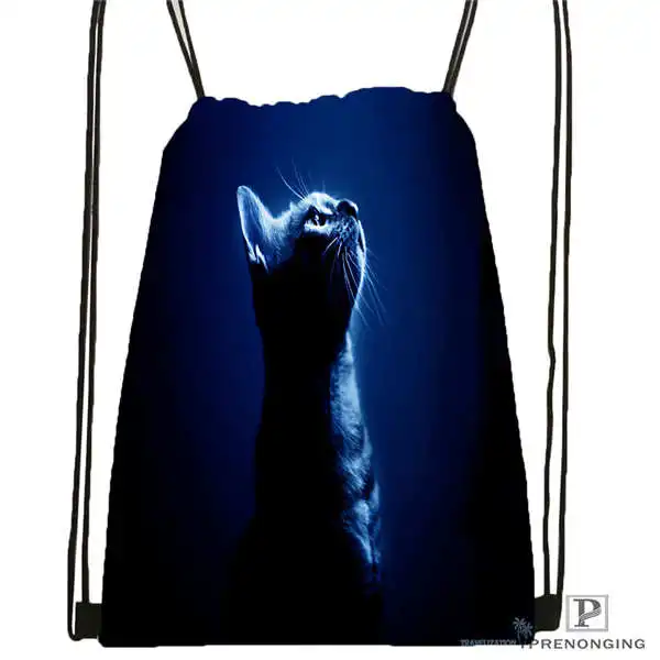 Drawstring Backpack Индивидуальная походная сумка на шнурке с изображением лунного кота, милый рюкзак для детей(черная спинка), 31x40 см#180612-03-1 - Цвет: Drawstring Backpack