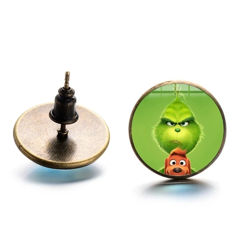 SONGDA, модные серьги-гвоздики Grinch, милый мультфильм Grinch and Dog, аниме постер, стеклянный кабошон, серьги-гвоздики в рождественской тематике, подарки для детей - Окраска металла: Style 4