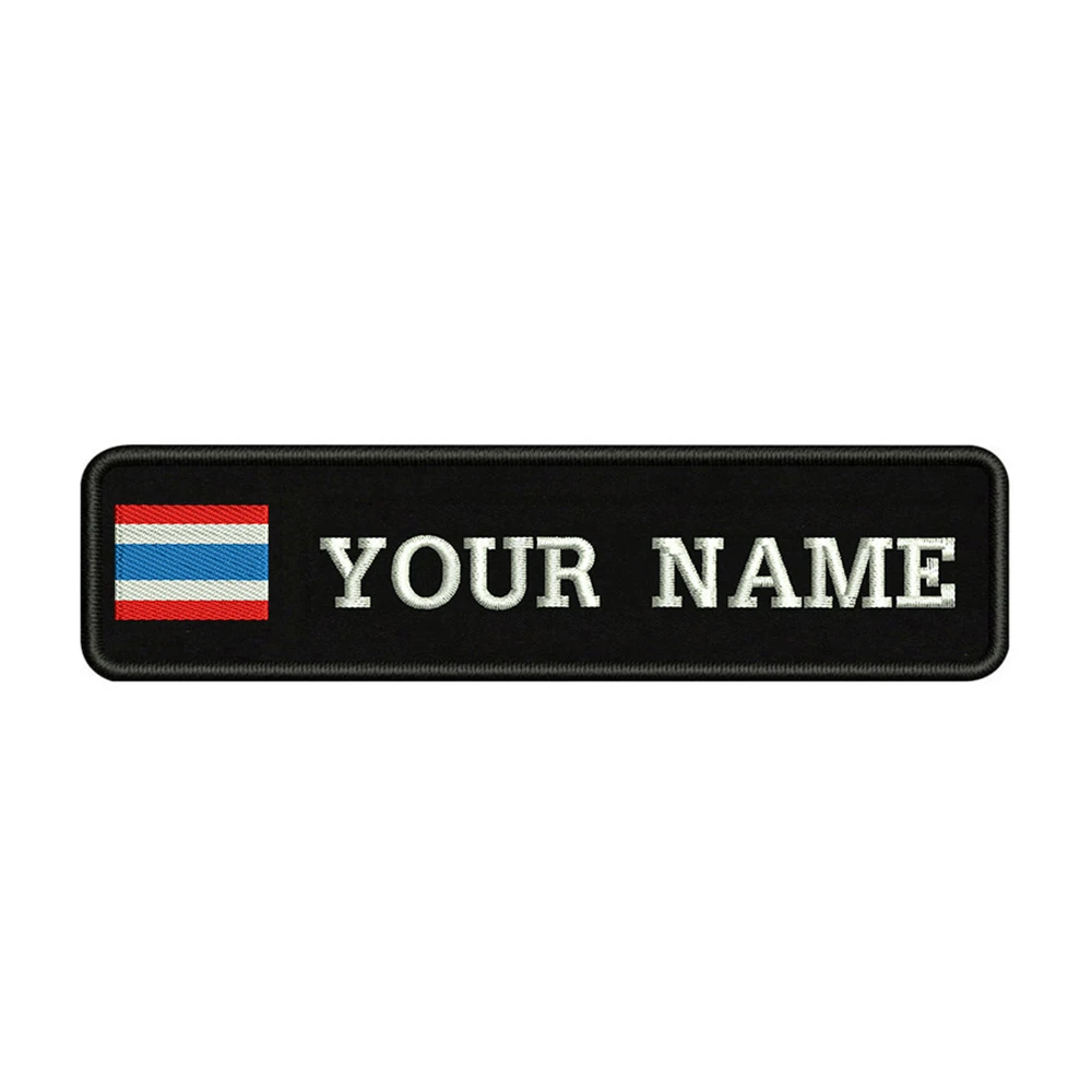 

Embroidery Custom Thailand National Flag Text Patch 10cm*2.5cm badge Iron On Or Velcro Backing For Clothes Pants Backpack Hat