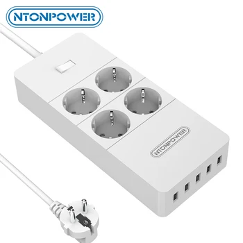 

NTONPOWER HPC USB Electrical Socket EU Plug Extension Lead 4 AC Outlets Surge Protector with 5 USB Ports 2.4A Max Smart Charging