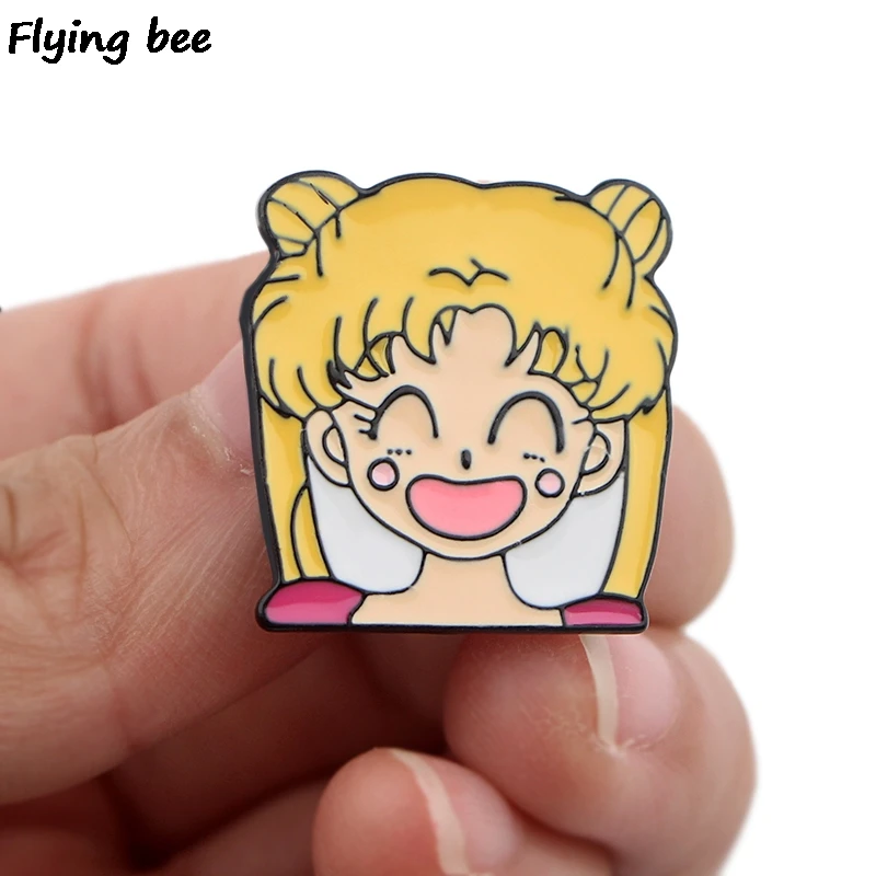 Flyingbee Сейлор Мун Девушки Эмаль Булавка брошка мультфильм коллекция металлическая брошь значок для женщин мужчин Ювелирные изделия Подарки X0413