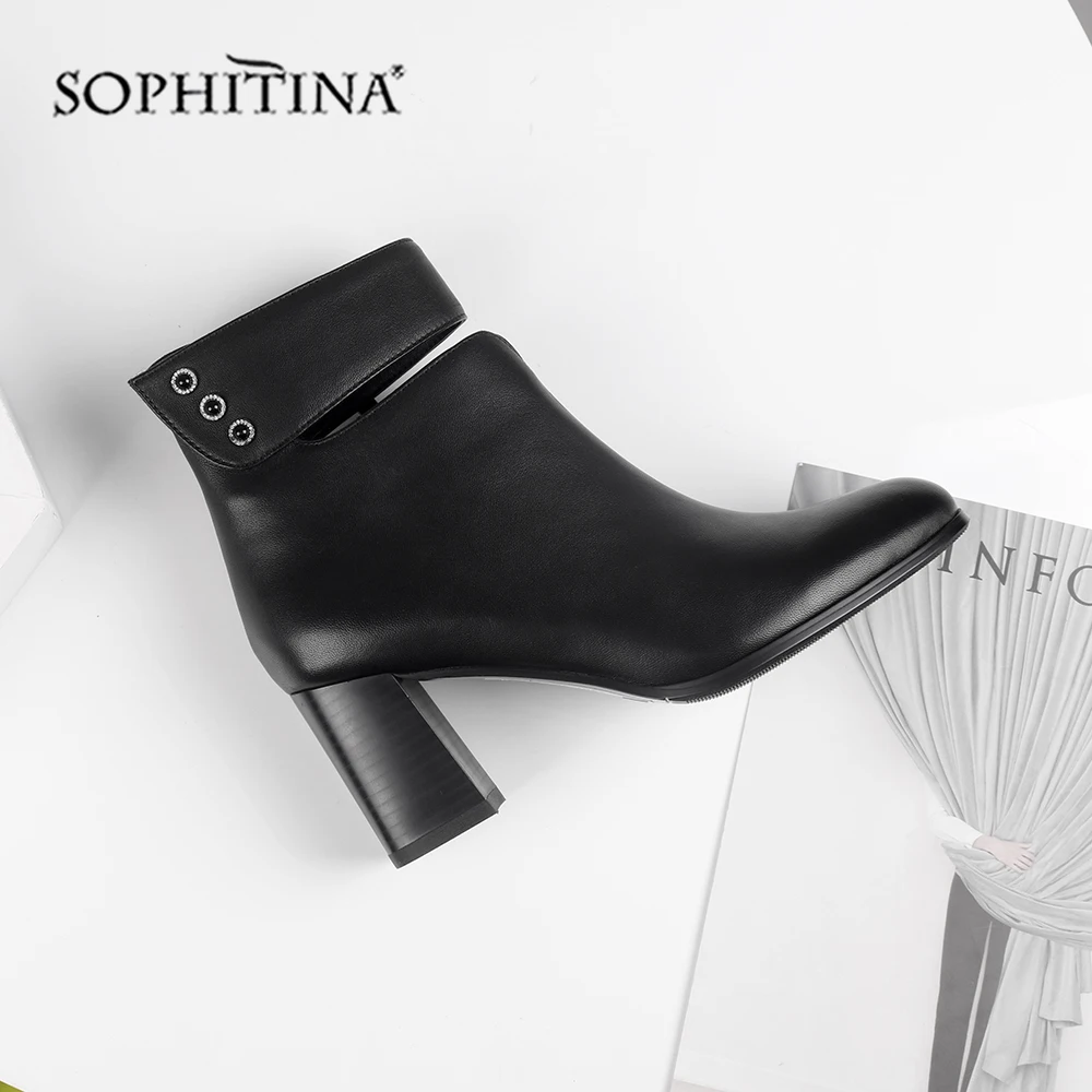 SOPHITINA/Специальный дизайн; ботинки из высококачественной натуральной кожи; удобная обувь с круглым носком на квадратном каблуке; женские ботильоны; SC480