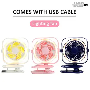 

Mini Rotary USB Rechargeable Ultra-quiet Creative LED Night Light Desktop Clip On Fan Home Office Summer lighting Fan Silent