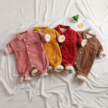 

66-100cm new 2020 winter cordury thicken warm fleece inside baby gap baby boy winter romper baby girl overall