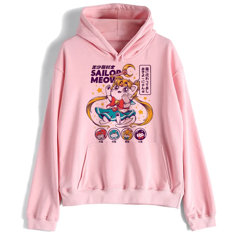 Сейлор свитшот с Луной harajuku уличная Корейская ulzzang Толстовка kawaii 90s мультфильм пуловеры новая одежда негабаритных с капюшоном
