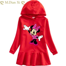 Одежда для девочек; весеннее платье с капюшоном для девочек; милое хлопковое Повседневное платье с Минни для маленьких девочек; платье принцессы для девочек