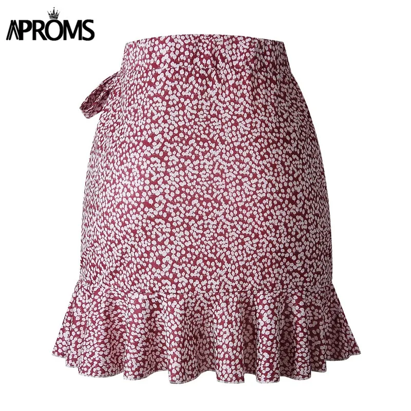 Aproms короткая мини-юбка с принтом в горошек, женская летняя юбка с высокой талией и рюшами, женская уличная юбка с узкими Низами, Saias
