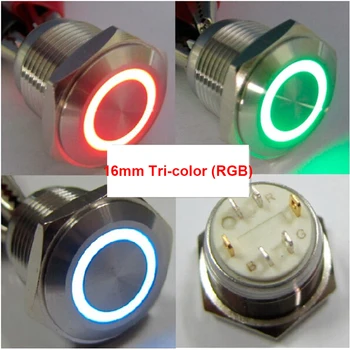 

Common anode 16mm momentary normal open 3V 6V 12V 24V Red Blue Green tri-color electric ring led Waterproof Metal Car Switch