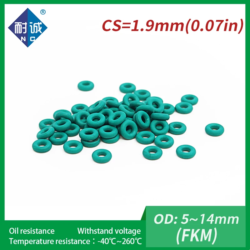 

5PC/lot Rubber Ring Green FKM O ring Seals Thickness 1.9mm OD5/6/7/8/9/10/11/12/13/14mm Rubber O-Rings Fuel Washer