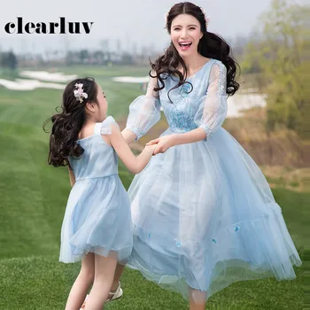

Mother-Child Dresses Appliques Crepe A-Line Elegant Prom Gowns DB129 Embroidery Ruched Formal Party Dress Parent-child Wear 2020