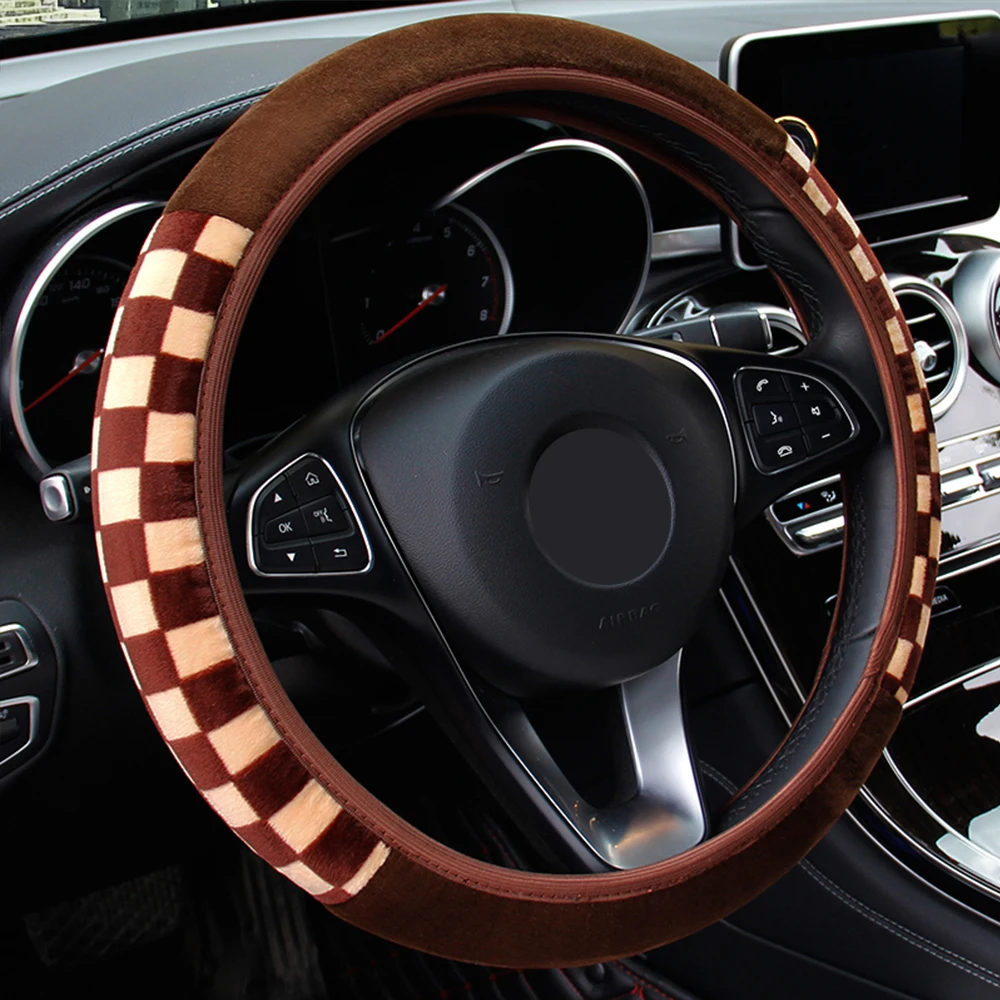 

Car Steering Wheel Cover 3 Colors Universal Car Accessories Diameter 38cm Plush Fabric Auto Steering Covers Car-styling