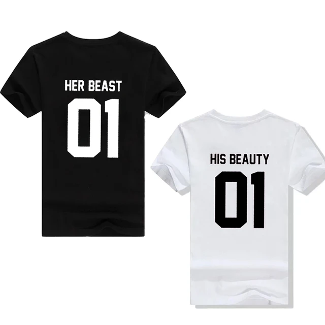 Beauty And Beast Customizable White Couple T-shirts