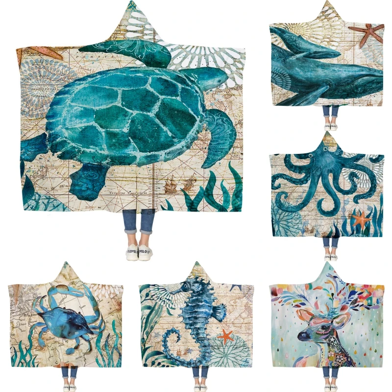 

Bedding Outlet Animal Collection Hooded Blanket Sherpa Fleece Wearable Blanket Winter Outdoor Indoor Multifunctional Blanket