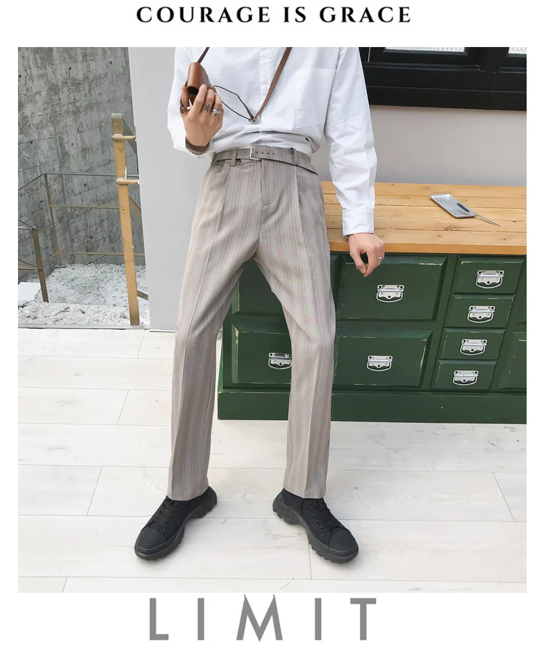 Ранняя осень новая Корейская версия Харадзюку колледжа Ветер тонкие прямые Полосатые брюки для делового костюма