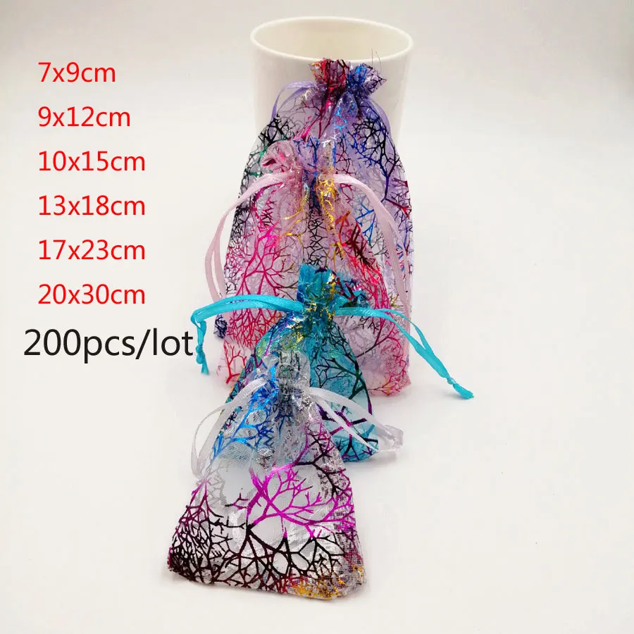 

RUIHAOYU 200pcs 6 size Jewelry Packaging Drawable Organza Bag Wedding Christmas Gift Bags & Pouches Jewelry Packing Bag 4 Colors