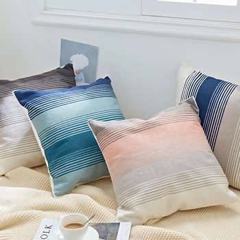 

DUNXDECO Cushion Cover Decorative Pillow Case Modern Simple Geometric Stripe Cotton Thread Embroidery Coussin Sofa Art Home Deco