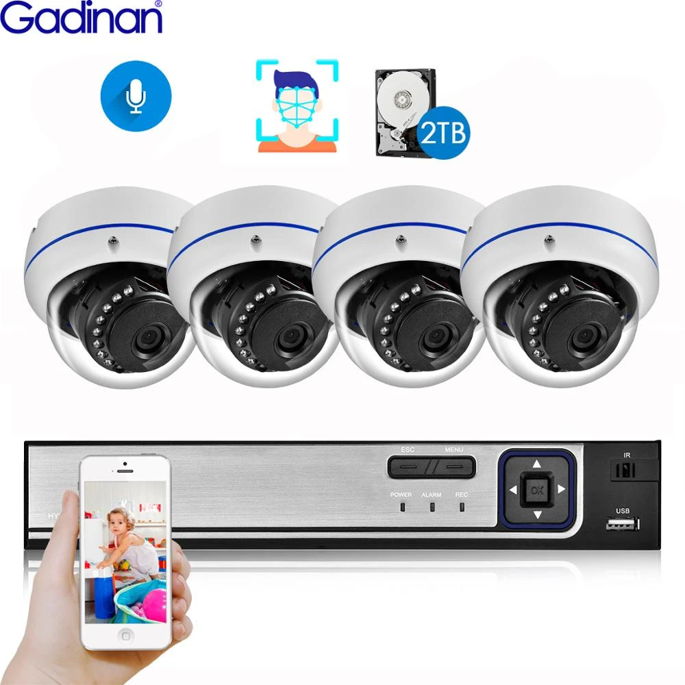 Gadinan 4 Channel POE NVR kit 5MP Audio PoE IP Camera CCTV System Outdoor Dome Waterproof Email Alert Video Surveillance Kit defender security camera