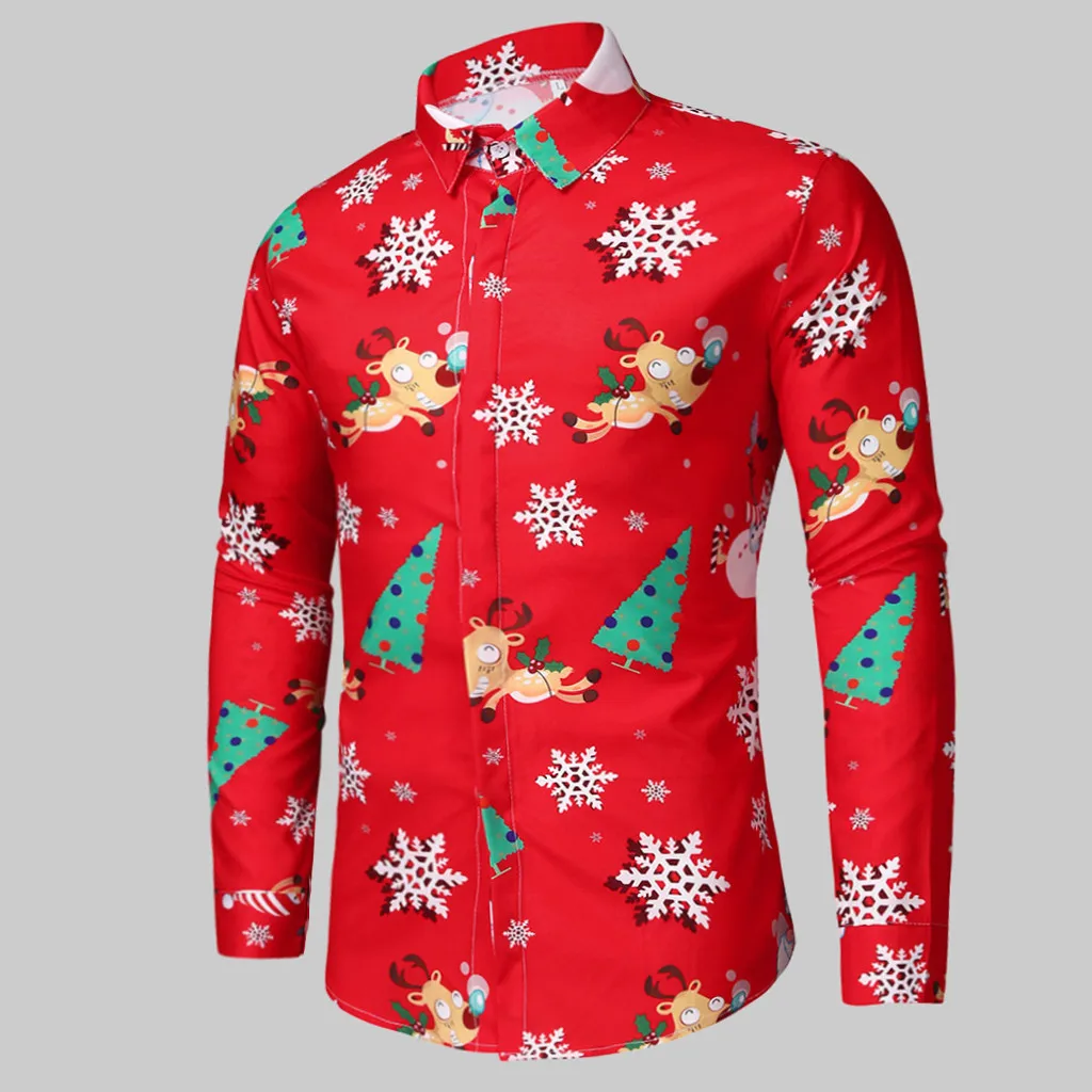 Camisa masculina Рождественская рубашка блуза мужская повседневная тема рубашка на пуговицах Топ Блузки