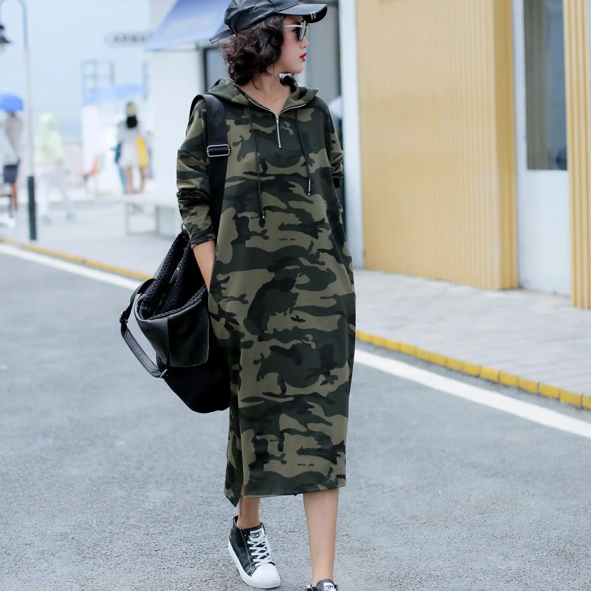 Green camouflage Vefadisa/осенний женский хлопковый пуловер с камуфляжным принтом, толстовка с капюшоном, длинный рукав, Повседневная Толстовка QYF075 - Цвет: Green camouflage