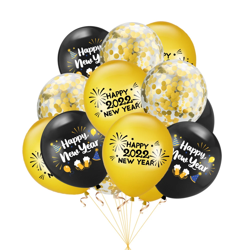 12 inch 15 pcs black gold latex confetti balloon set with happy 2022 new year print balloons for new year party decorations ballons accessories aliexpress