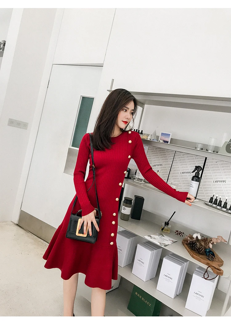 Корейское модное женское платье-свитер, элегантное женское облегающее платье размера плюс, зимние женские платья, Vestido, женские плиссированные платья