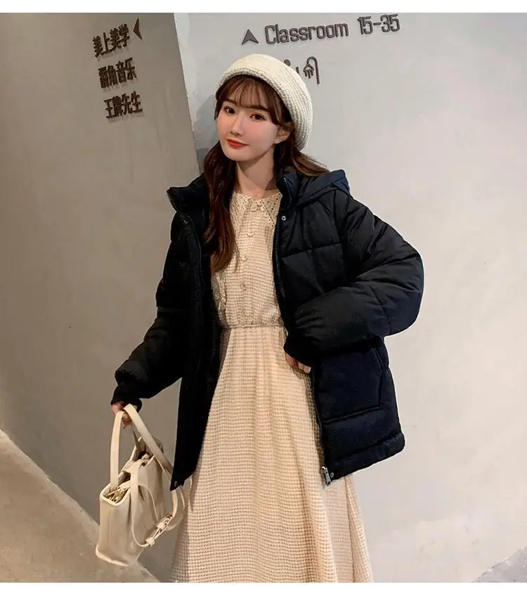 And Fall Winter Insulin Super Fire Bread Suit Female Loose Students Korean Edition Short-style Cotton Clothing Down Cotton - Цвет: Black