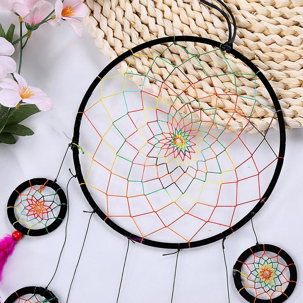Feather Ornament Decoration Colorful Dream-Catcher Wind-Chimes Handmade Retro Indian Style Handmade Wall-Hanging Gift