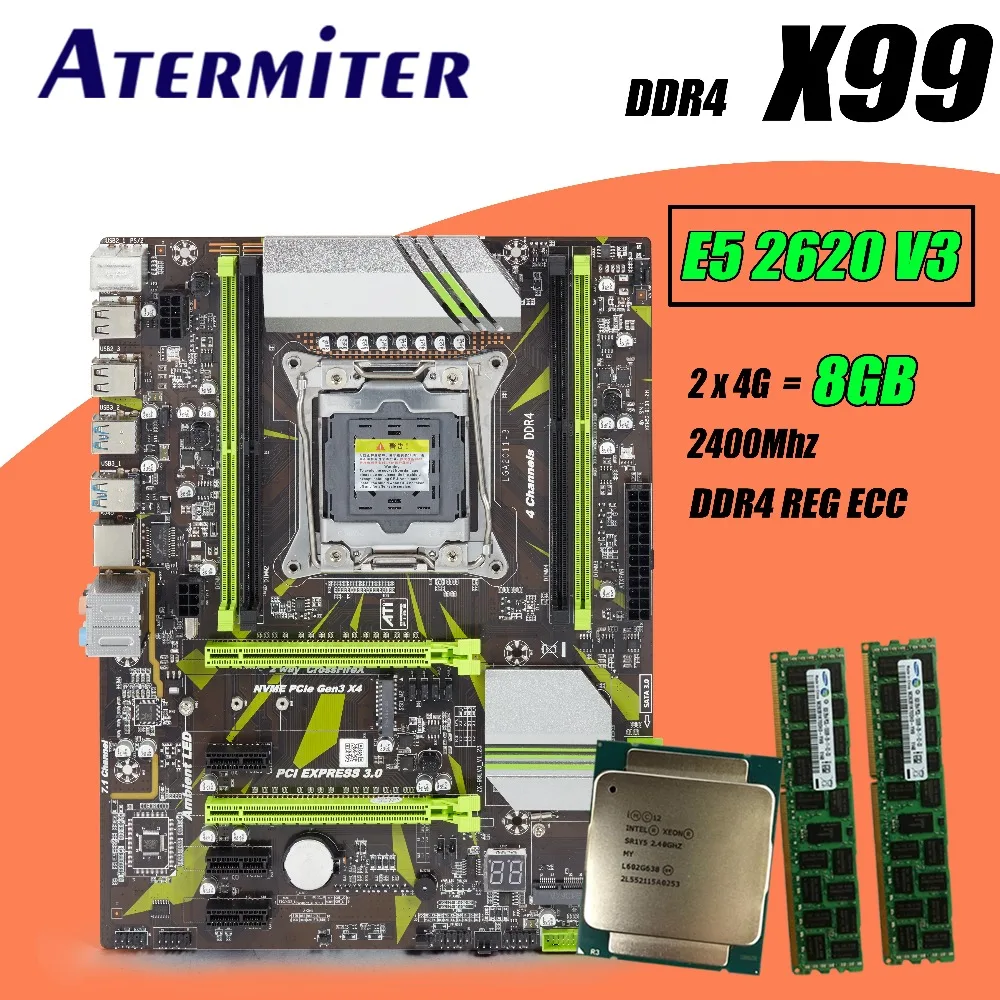 X99 набор материнских плат с Ксеон E5 2620 V3 SR207 2 × 4 ГБ = 8 Гб 2400 МГц DDR4 память ECC Reg