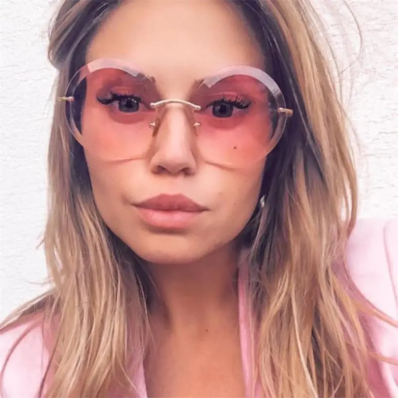

Women's Brand Pink Gradient Sunglasses Italy Designer Unisex Rimless Round Sun Glasses For Women UV400 Sunscreen Big Glasses