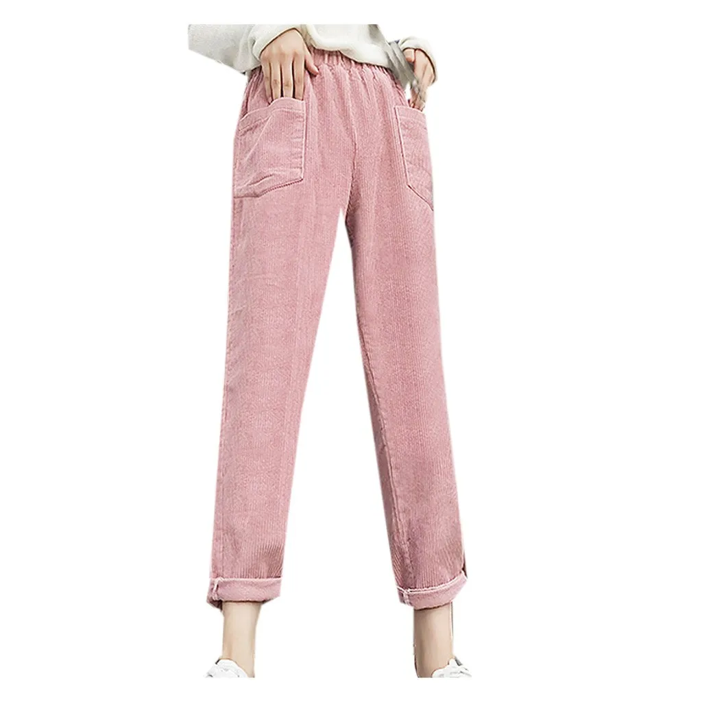 Модные женские брюки, повседневные зимние штаны, свободные одноцветные брюки, брюки-карандаш, длинные штаны, pantalones mujer, женские брюки# BY20 - Цвет: Розовый