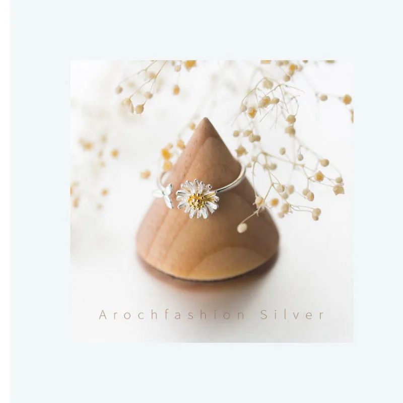 Korean Style Daisy Flower Elegant Opening Rings Women Adjustable Wedding Party Engagement Finger Rings Statement Jewelry Gift