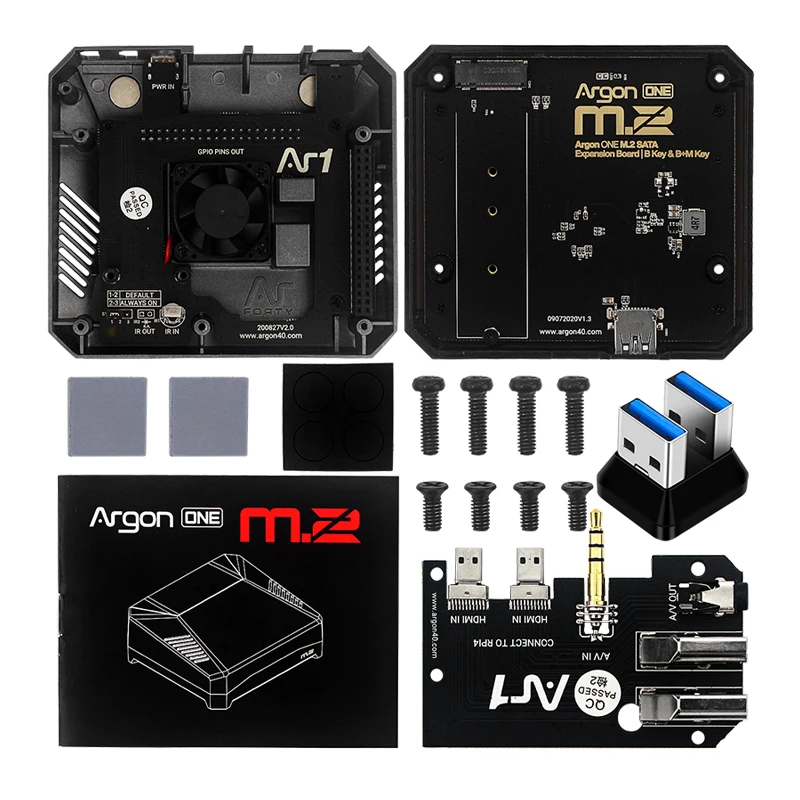 Argônio Um-caixa de Alumínio para Raspberry pi Modelo b M.2 Sata Ssd para Usb 3.0 Uasp Suporte Ventilador Embutido Rpi 4 - Imagem 6