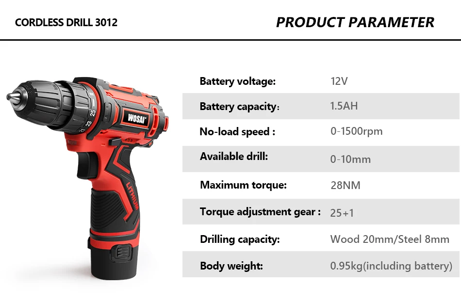 Wosai 12 v max furadeira elétrica sem