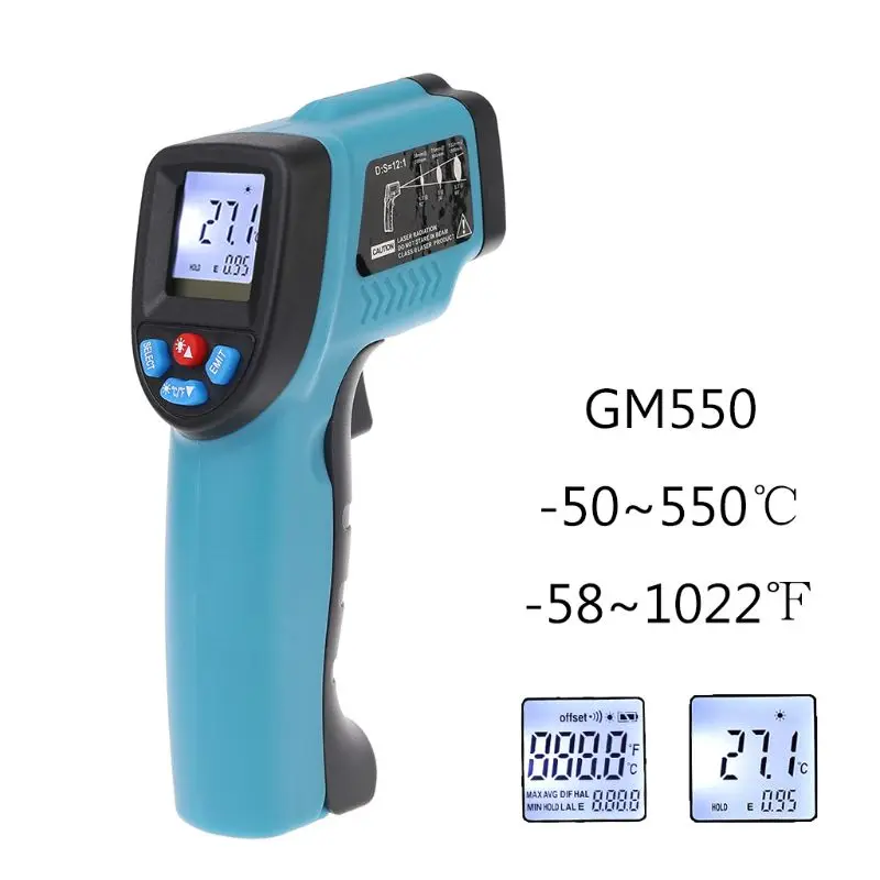 ИК-термометр GM550 50 ~ 550 ℃ /-58 1022 ℉ лазерная точка Промышленный пирометр ℃/℉ |