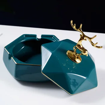 

Creative Personality Ceramic Ashtray Trend Anti Fly Ash with Cover Home Living Room Office Light Luxury Bar Supplies