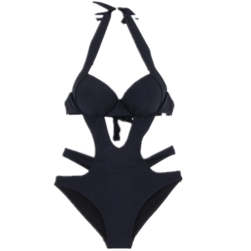 

Cross Border for Sexy Black Cut-out Size Chest Underwire Push up Bikini Hot Springs One-piece Bandage Swimsuit Women's