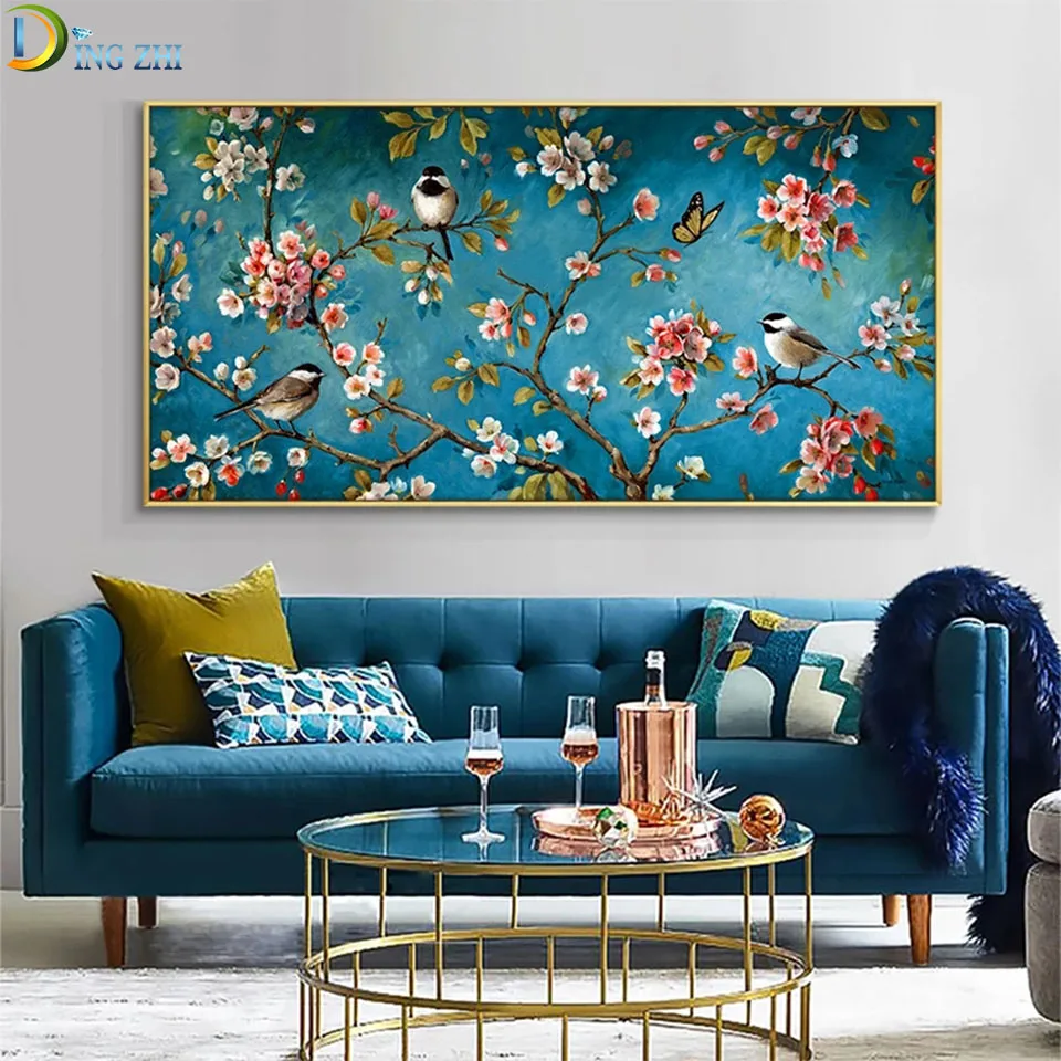 Classical Wall Art Decor Diamond Painting Diy Impressionist Plum And Birds Mosaic 5D Cross Stitch Flower Large Size Gift | Дом и сад