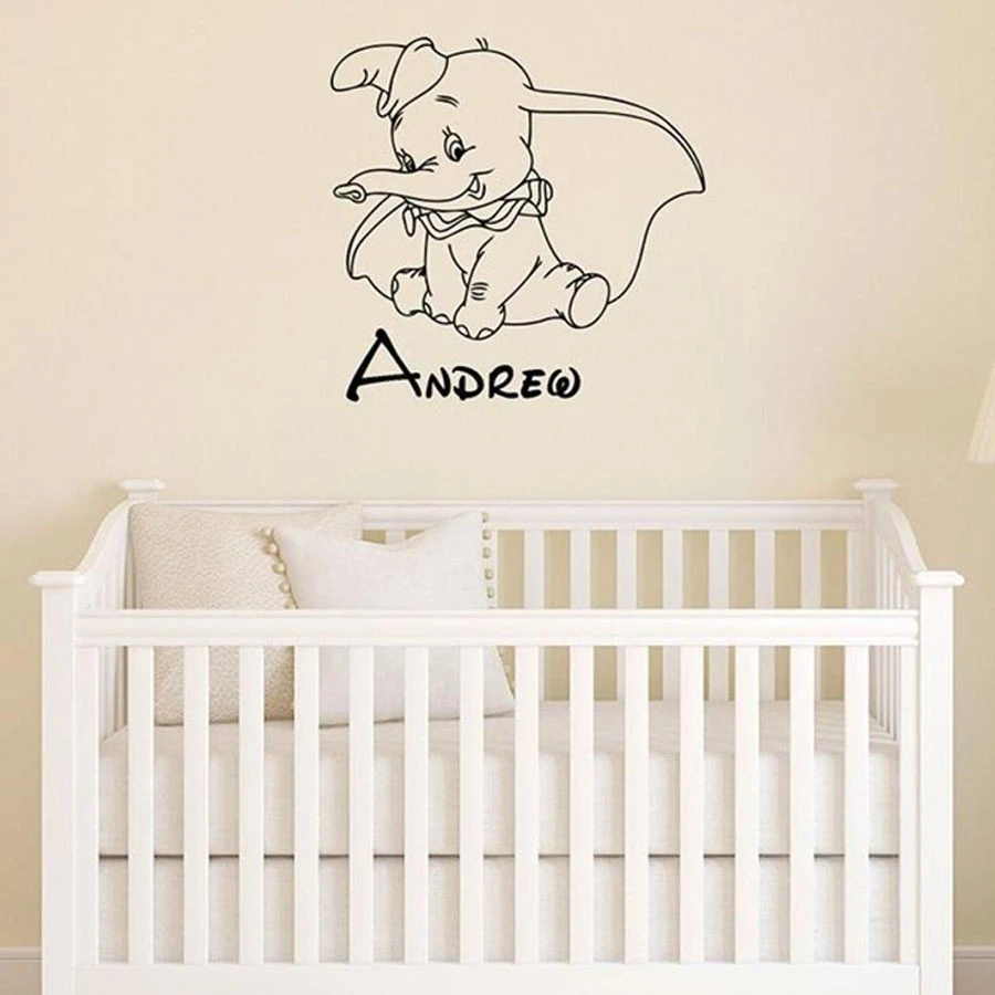 Autocollant Mural Dumbo Personnalise En Vinyle Etiquette Avec Nom Animal Dessin Anime Decoration Interieure Art Chambre D Enfants Pepiniere Elephant 18 Aliexpress Maison Animalerie
