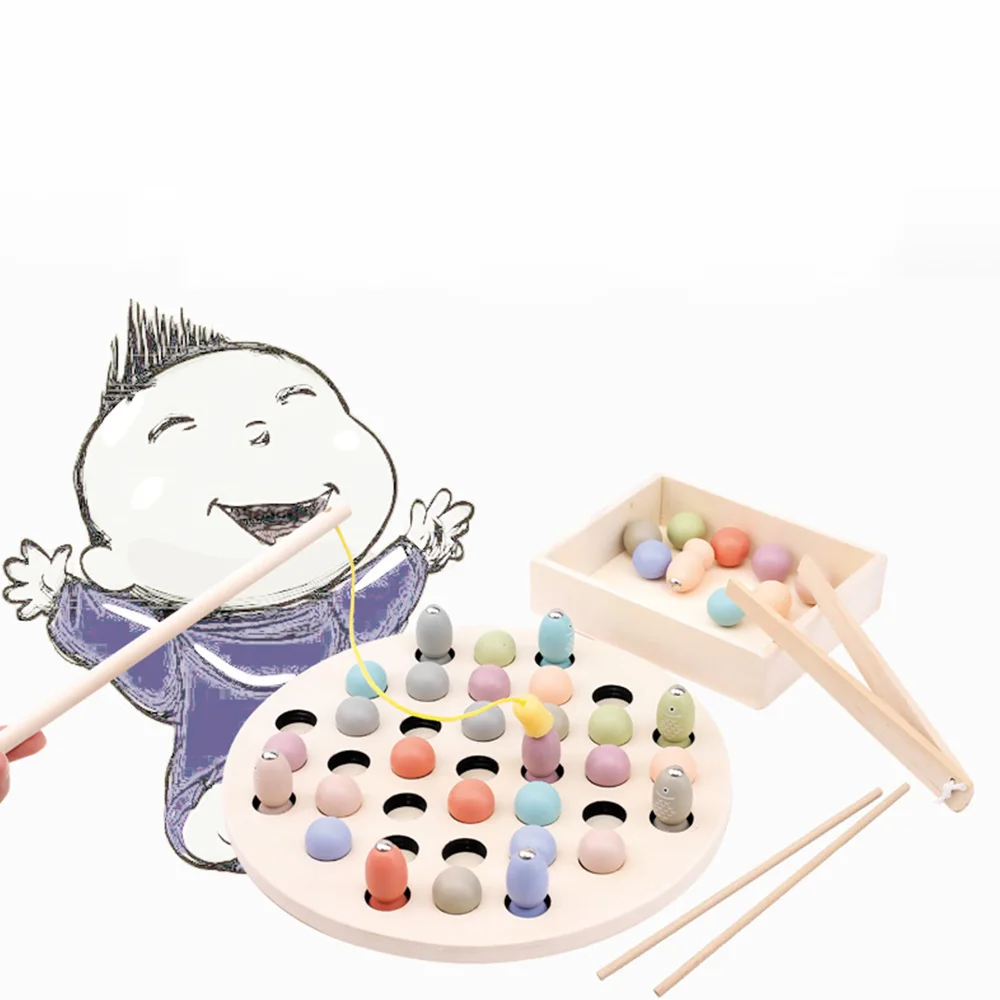 Children fishing toy Clips Beaded hand-eye coordination early educational beads fishing multi-function learning wooden 4-6 years